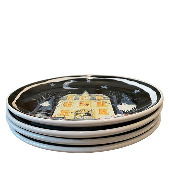 Potter's Studio Halloween HAUNTED HOUSE Salad Plates Set of 4 Witch Ghost New - Picture 3 of 10